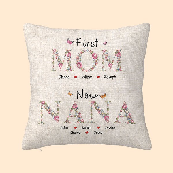 Gepersonaliseerd bloemen hart kussenhoes met kindernamen Moederdag Verjaardagscadeau voor oma