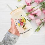 Personalized Butterfly Carnation Bouquet 20oz Frosted Can Glass Cup with Name Mother's Day Birthday Gift for Mom Grandma