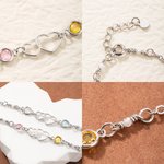 Bracelet double coeur personnalisé avec deux pierres de naissance Bijoux Maman et Fille Anniversaire Fête des Mères Cadeau pour Elle
