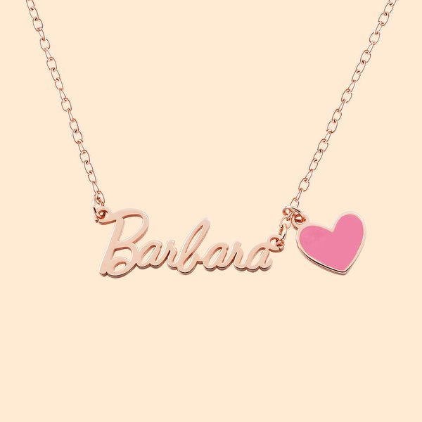 Personalisierte Mode gebogene Schriftart Name Halskette mit rosa Herz Charme Geburtstag Jahrestag Geschenk für Mädchen