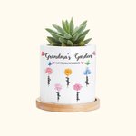 Personalized Watercolor Birth Flower Garden Ceramic Plant Pot with Bamboo Base and Name Mother's Day Birthday Gift for Mom Grandma