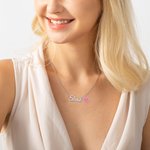 Personalisierte Mode gebogene Schriftart Name Halskette mit rosa Herz Charme Geburtstag Jahrestag Geschenk für Mädchen