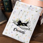 Personalisierte florale schwarze Katze wasserdichte Buchhülle Schutz mit Reißverschluss und Tasche Geburtstag Anerkennung Geschenk für das Lesen Liebh
