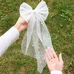 Personalised Pearl White Bride Bow Clip Veil Headdress Hen Party Accessories Engagement Wedding Gift for Her