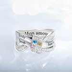 Bague Forme Ruban Noeud Personnalisé avec 1 à 8 Pierres de Naissance et Noms Bijoux Famille Cadeau Anniversaire Fête des Mères pour Maman Grand-Mère