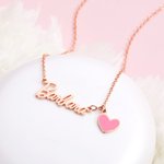 Personalisierte Mode gebogene Schriftart Name Halskette mit rosa Herz Charme Geburtstag Jahrestag Geschenk für Mädchen