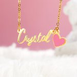 Personalisierte Mode gebogene Schriftart Name Halskette mit rosa Herz Charme Geburtstag Jahrestag Geschenk für Mädchen