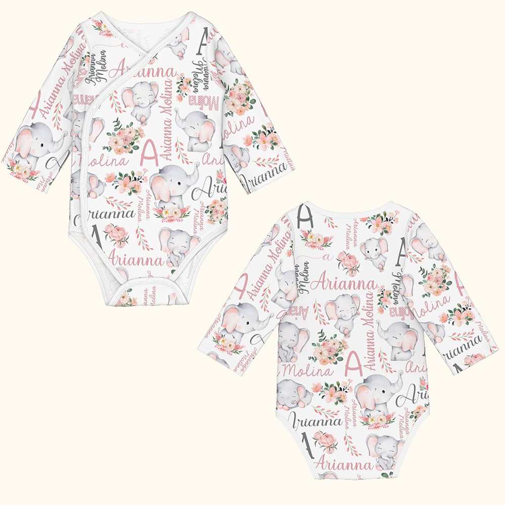 Onesie pour Bébé Personnalisé avec Initiale et Nom Onesie avec Fleur et Éléphant Cadeau Fête des Mères pour Bébé Nouveau-né Nouvelle Maman