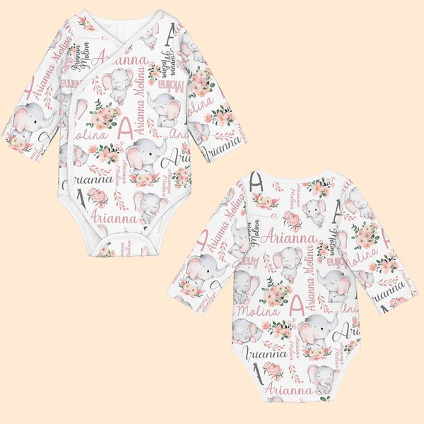Onesie pour Bébé Personnalisé avec Initiale et Nom Onesie avec Fleur et Éléphant Cadeau Fête des Mères pour Bébé Nouveau-né Nouvelle Maman