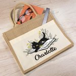 Sac en Jute Personnalisé avec Texte Sac à Pochette Toile Style Chat de Livre Cadeau Anniversaire pour Amoureux de Lecture