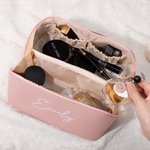 Borsa per il trucco con nome personalizzata in pelle impermeabile e glitterata con divisorio e maniglia Accessorio da viaggio Regalo di nozze per il c