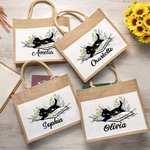 Sac en Jute Personnalisé avec Texte Sac à Pochette Toile Style Chat de Livre Cadeau Anniversaire pour Amoureux de Lecture