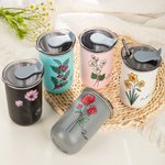 Acuarela Personalizada Nombre de la Flor de Nacimiento 12oz Vaso de Café Aislado con Pajita y Tapa Fiesta de Cumpleaños de inauguración de la Casa Reg