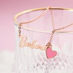Personalisierte Mode gebogene Schriftart Name Halskette mit rosa Herz Charme Geburtstag Jahrestag Geschenk für Mädchen