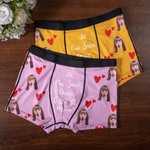 Caleçon Motif Coeur d'Amour Texte Drôle Sous-Vêtement Homme Personnalisé avec Photo de Visage Cadeau St Valentin pour Lui