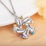 Personalized 1-6 Birthstones Kid Feet Sterling Silver Necklace with Engraved Names Mother's Day Gift for Her