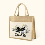 Sac en Jute Personnalisé avec Texte Sac à Pochette Toile Style Chat de Livre Cadeau Anniversaire pour Amoureux de Lecture
