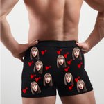 Caleçon Motif Coeur d'Amour Texte Drôle Sous-Vêtement Homme Personnalisé avec Photo de Visage Cadeau St Valentin pour Lui