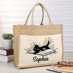 Sac en Jute Personnalisé avec Texte Sac à Pochette Toile Style Chat de Livre Cadeau Anniversaire pour Amoureux de Lecture