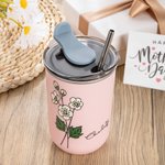 Acuarela Personalizada Nombre de la Flor de Nacimiento 12oz Vaso de Café Aislado con Pajita y Tapa Fiesta de Cumpleaños de inauguración de la Casa Reg