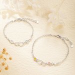 Bracelet double coeur personnalisé avec deux pierres de naissance Bijoux Maman et Fille Anniversaire Fête des Mères Cadeau pour Elle
