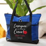 Sac Fourre-tout Personnalisé avec Texte Sac en Toile à Grande Capacité avec Fermeture Éclair Motif Pomme Cadeau de Grâece pour Enseignant Professeur