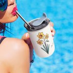 Acuarela Personalizada Nombre de la Flor de Nacimiento 12oz Vaso de Café Aislado con Pajita y Tapa Fiesta de Cumpleaños de inauguración de la Casa Reg