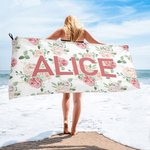 Personalized Super Absorbent Quick Dry Flower Beach Towel with Name Available Vacation Party Birthday Gift for Her