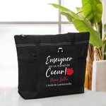 Sac Fourre-tout Personnalisé avec Texte Sac en Toile à Grande Capacité avec Fermeture Éclair Motif Pomme Cadeau de Grâece pour Enseignant Professeur
