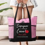 Sac Fourre-tout Personnalisé avec Texte Sac en Toile à Grande Capacité avec Fermeture Éclair Motif Pomme Cadeau de Grâece pour Enseignant Professeur