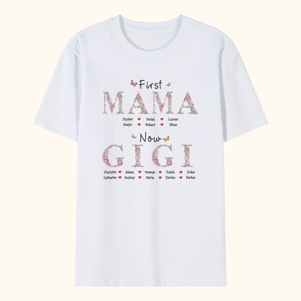 T-shirt avec Broderie Florale Personnalisé avec Noms des Enfants Cadeau Anniversaire Fête des Mères pour Grand-mère