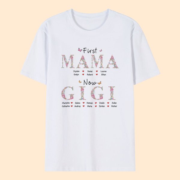 Camiseta personalizada con bordado floral de colores y los nombres de los niños Cumpleaños Día de la Madre Regalo para la abuela