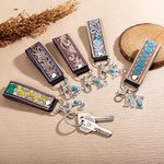 Personalized Western Tooled Leather Keychain with Turquoise Initial Pendant Vintage Bag Tag Birthday Gift for Cowboy Cowgirl