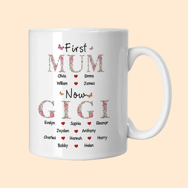 Gepersonaliseerde Bloem Titels Vlinder Hart 11oz/15oz Keramische Mok met Namen Moederdag Verjaardagscadeau voor Mama Oma