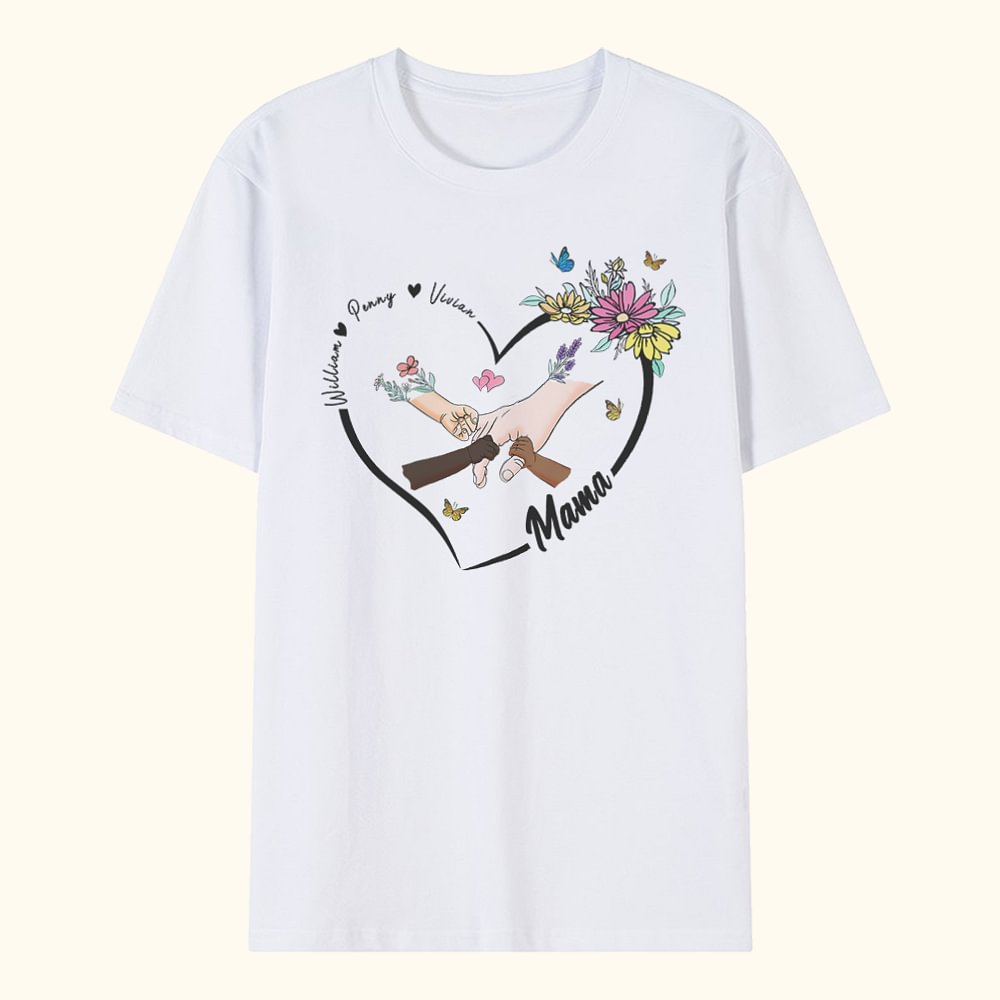 T-Shirt Sweatshirt personnalisé avec prénom Main Cœur Fleur Cadeau d'Anniversaire Fête des Mères pour Femme