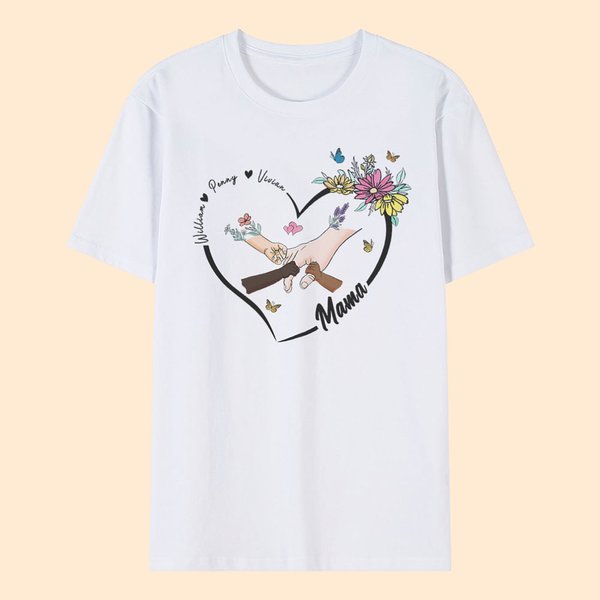 T-Shirt Sweatshirt personnalisé avec prénom Main Cœur Fleur Cadeau d'Anniversaire Fête des Mères pour Femme