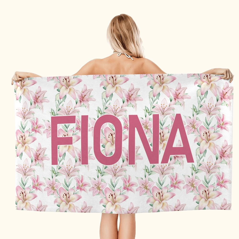 Serviette de Plage Personnalisée avec Prénom Serviette à Fleurs Super Absorbante Séchage Rapide Cadeau Vacance Anniversaire pour Femme