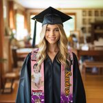 Personalized Multicolor Photo Graduation Stole with Text Class of 2025 Graduation Gift for Unisex Graduates