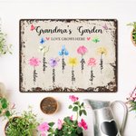 Personalisierte Aquarell Geburt Blumengarten Vintage Zinn Zeichen dekorative Wandmalerei mit Namen Muttertag Geburtstag Geschenk für Mama Oma