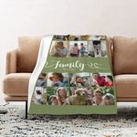 Personalised Multicolor 16 Photos Collage Soft Family Throw Blanket with Name Birthday Christmas Home Decoration Gift for Family