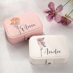 Portagioie da viaggio in pelle personalizzato con nome, impermeabile e a scomparti multipli, regalo di compleanno per le donne e le ragazze.