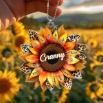 Gepersonaliseerd acryl zonnebloem luipaard auto opknoping ornament met 1-17 namen Verjaardag Moederdag cadeau voor moeder oma