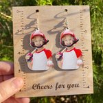 Personalized Double Sided Cutout Photo Acrylic Dangle Earrings Handmade Sport Game Day Accessory Birthday Gift for Women Girls