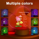 Personalized Birth Flower Adjustable LED Night Light with Wood Base and Heart Acrylic Plaque and Names Room Decoration Birthday Gift for Kid Woman