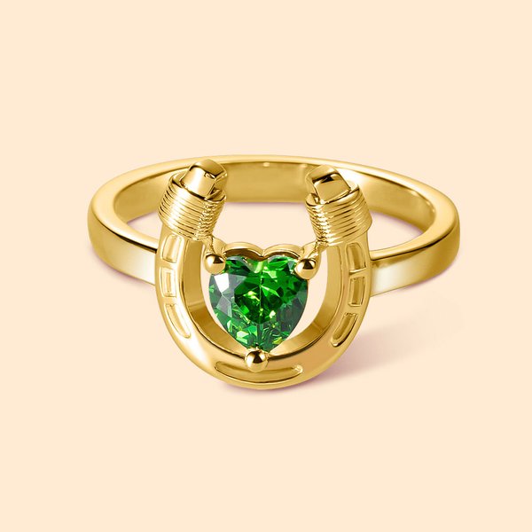 Bague personnalisée Lucky and Love Horseshoe avec pierre de coeur Birthday Mother's Day Gift for Her