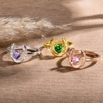 Personalized Lucky and Love Horseshoe Ring with Heart Birthstone Birthday Mother's Day Gift for Her