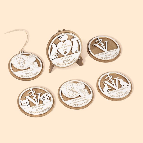 Veterinarian Caduceus 3D Carving Wooden Ornament