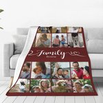 Personalised Multicolor 16 Photos Collage Soft Family Throw Blanket with Name Birthday Christmas Home Decoration Gift for Family