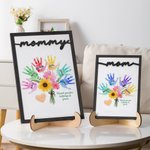 Personalisierte Aquarell Sonnenblume Hand drucken Blumenstrauß hölzerne Plakette mit 1-8 Kindernamen Muttertag Geburtstag Geschenk für Mama Oma