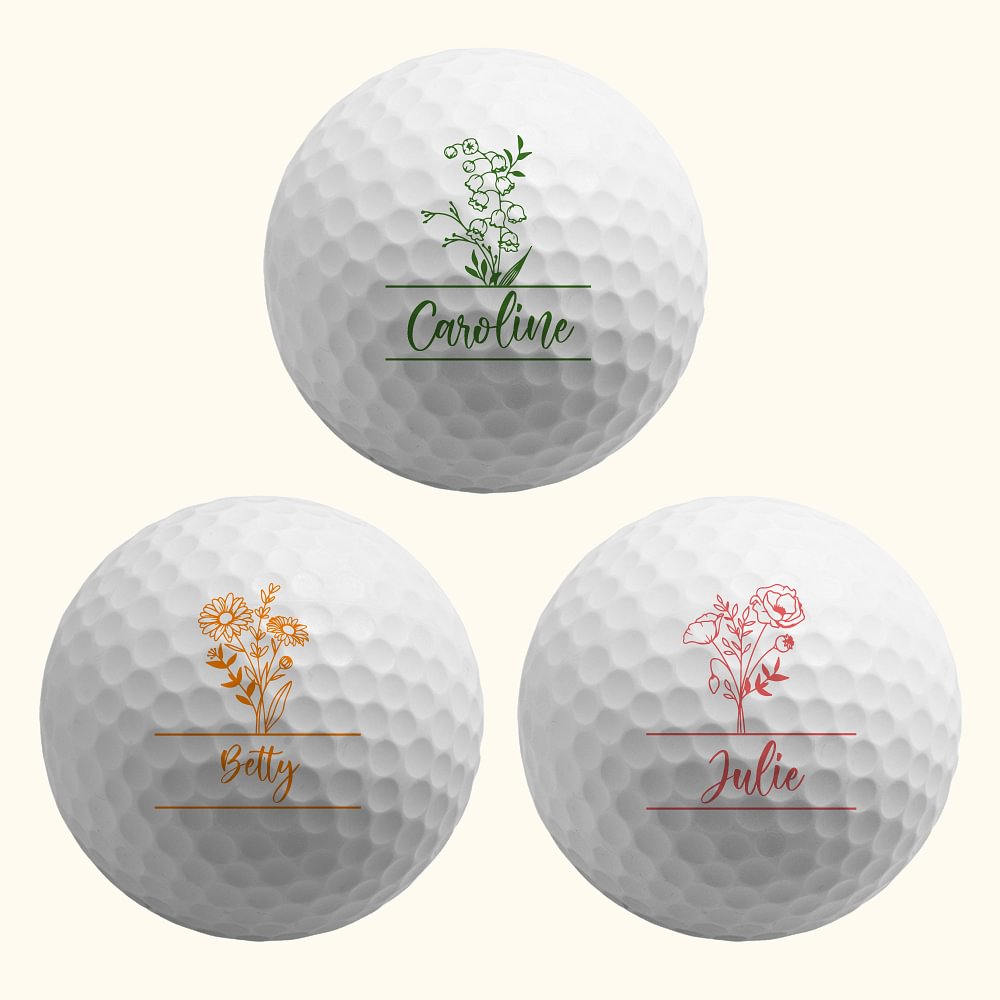 Balle de golf personnalisée avec nom et fleur d'anniversaire Cadeau d'anniversaire pour les amateurs de golf et de sport
